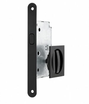 Kit de fechadura para porta de correr com concha quadrada – Preto